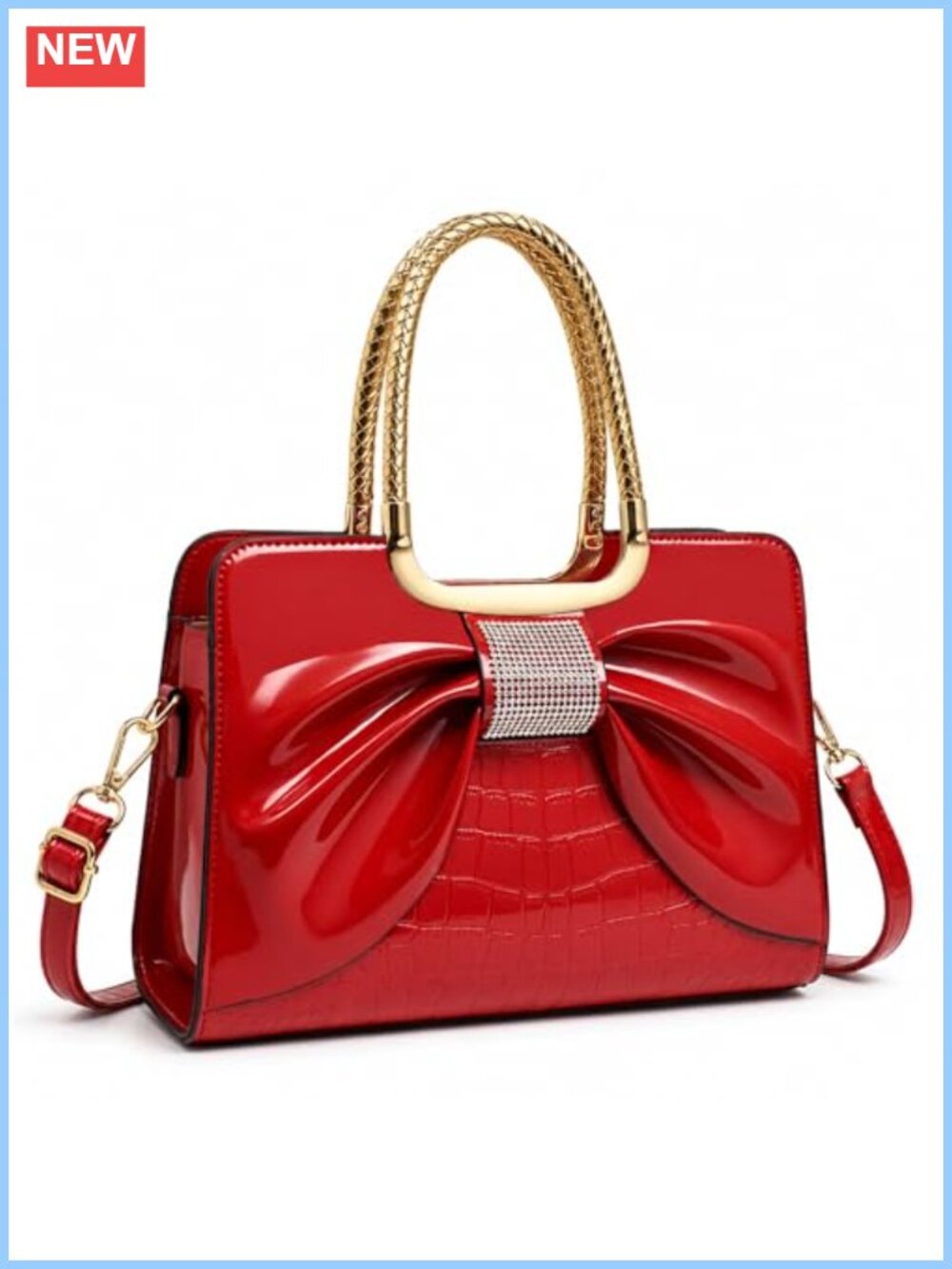 Glossy Patent Leather Satchel Top Handle Structured Shoulder Tote Purse